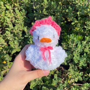 Crochet Duck Flower Hat Spring Craft Amigurumi Customade Cute Art Pet Cozy